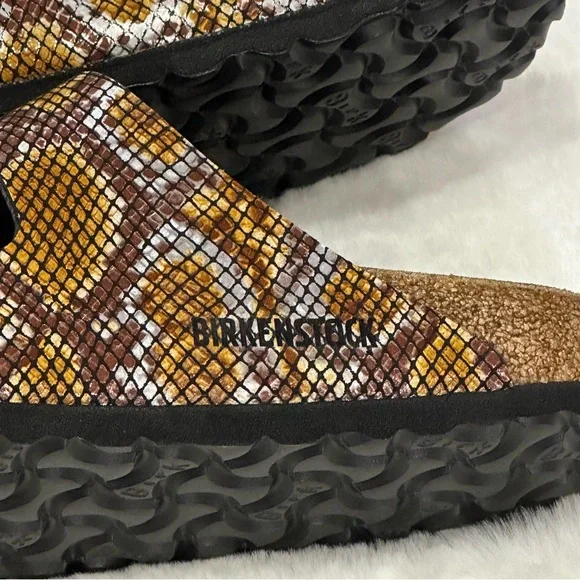 Birkenstock Arizona Sandals Python 2 Straps Brown Microfiber Snake Print Animal - Picture 6 of 15